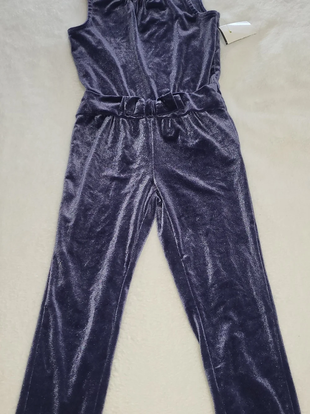 OshKosh B'gosh Girls Velvet Sleeveless Jumpsuit in Deep Purple with Bow